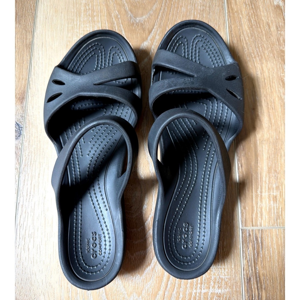 Crocs Sandals Womens 8 Kelli Open Toe Two Strap Slide Sport Casual Comfort Black - Picture 2 of 8